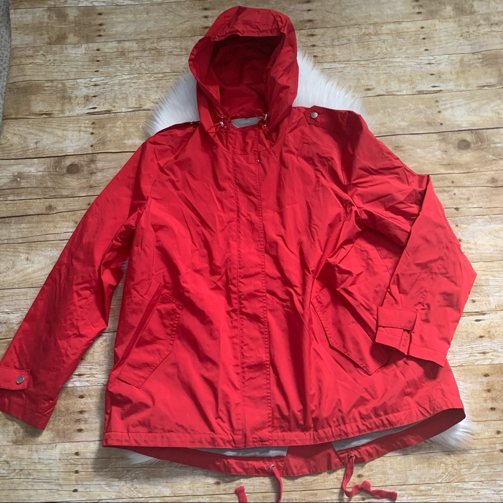Cole Haan red hooded rain jacket